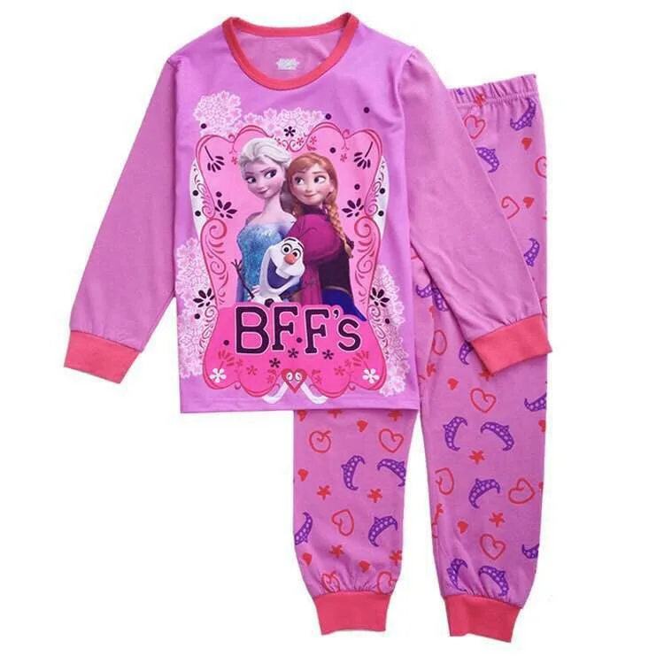 2pcs/set Frozen Anna Elsa Princess Series Pajamas Sets Baby Girls Boys Clothes Pijamas Cartoon Long Sleeve Tshirt+Pants nightgowns and robes	 Sleepwear & Robes
