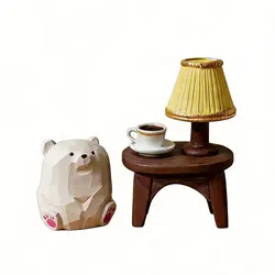 Handcrafted Wooden Bear Statue - Elegant Home & Office Decor (White - CJ)