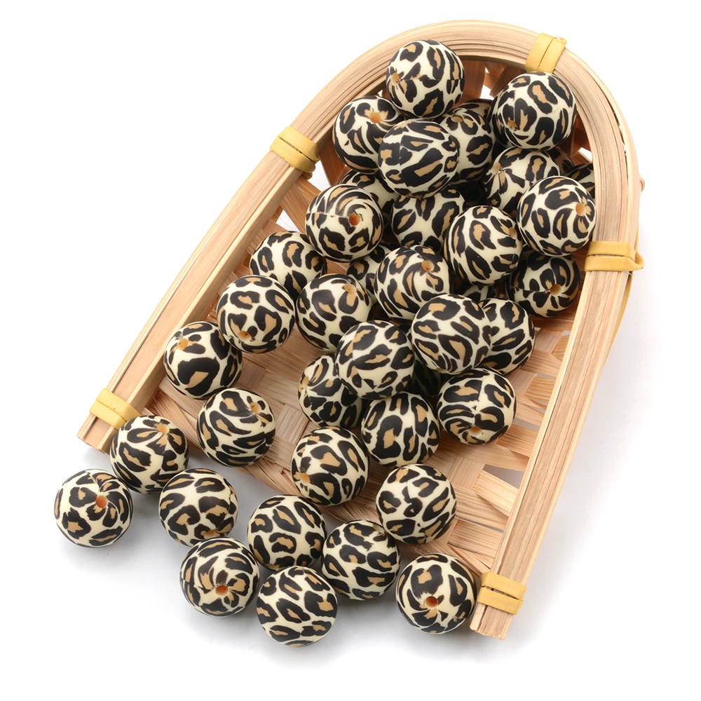 LOFCA 10pcs Leopard Hexagon  Silicone Loose Beads Teething Beads DIY Chewable Teething Beads BPA Free Baby Teethers 4