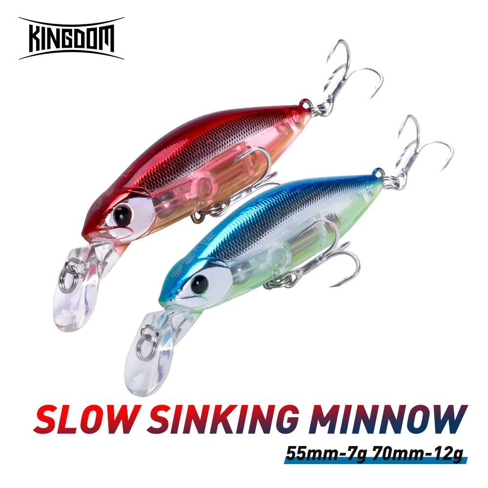 Kingdom Langsam Sinkende Minnow-Angelköder 70mm 12g 55mm 7g Geräuscharme Weitwurf-Wobbler Künstlicher Harter Köder für Süßwasser-Barsch