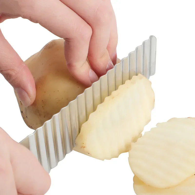 Description Picture 6 of itemStainless Steel Potato Chip Slicer Dough Vegetable Fruit Crinkle Wavy Slicer Knife Potato Cutter Chopper French Fry Maker