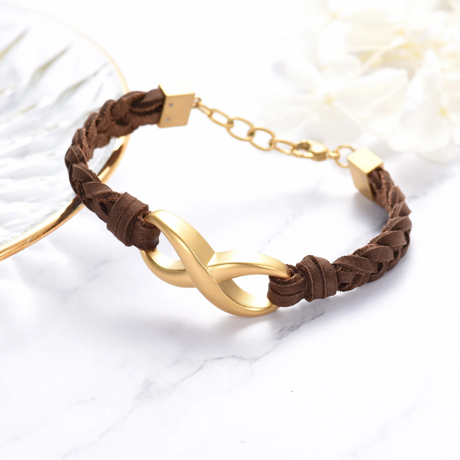 BowKnot Small Urns Cremation Bangle For Ashes Leather Braided Men Keepsake Urn Bracelet Memorial Jewelry