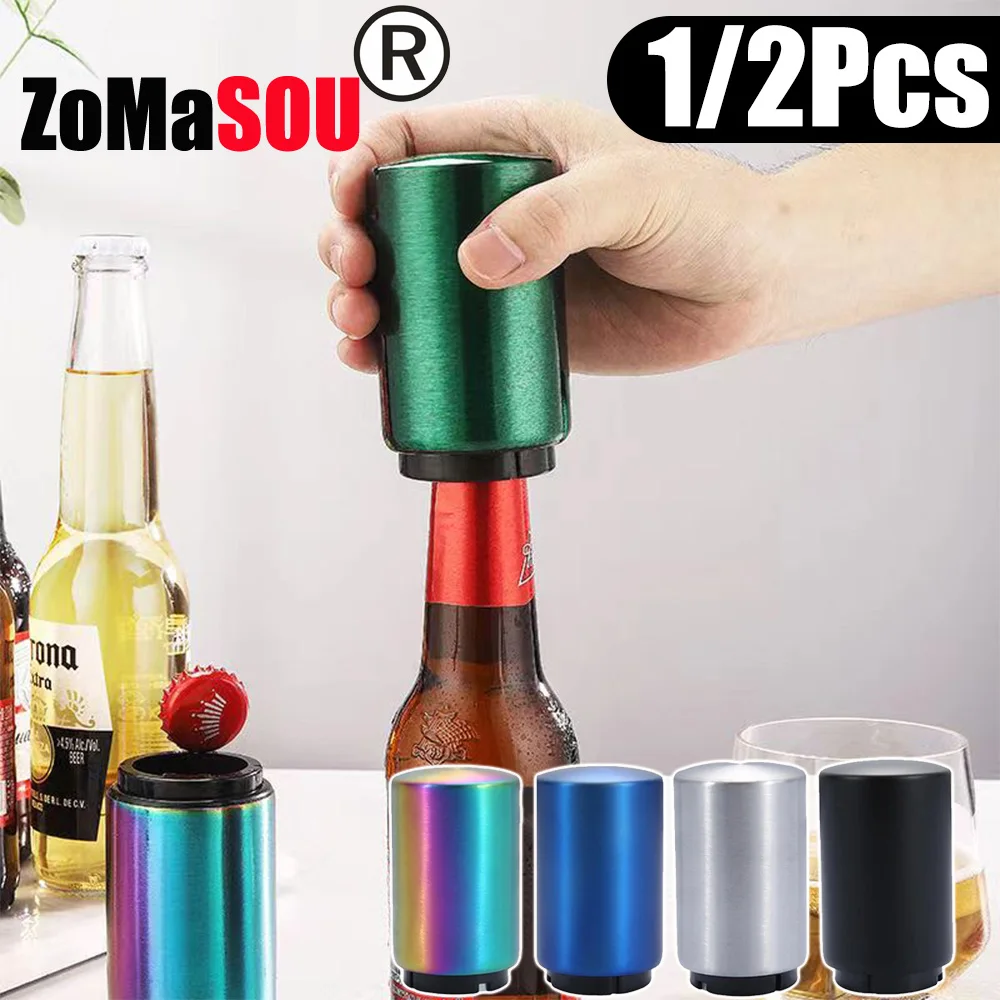 Top Press Bottle Beer Opener Press Automatic No Trace Soda Wine Bottle Opener Stainless Magnet Beer Kitchen Tool bottle opener,kitchen tools,wine opener