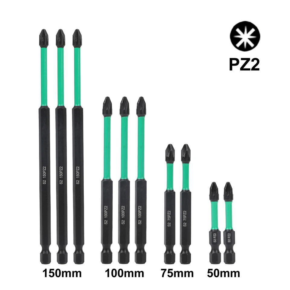 Kit De 10 Embouts De Tournevis à Impact Longs PZ2/PH2 - Acier S2 - Magnétiques - Tige Hexagonale 1/4" - Pour Visseuse/dévisseuse - 4