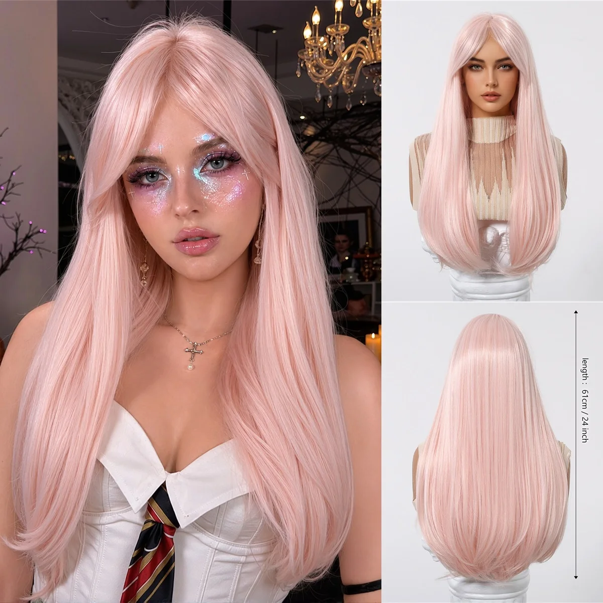 EASIHAIR Long Silky Straight Black Wig with Bangs - Natural-Looking Heat Resistant Synthetic Hair