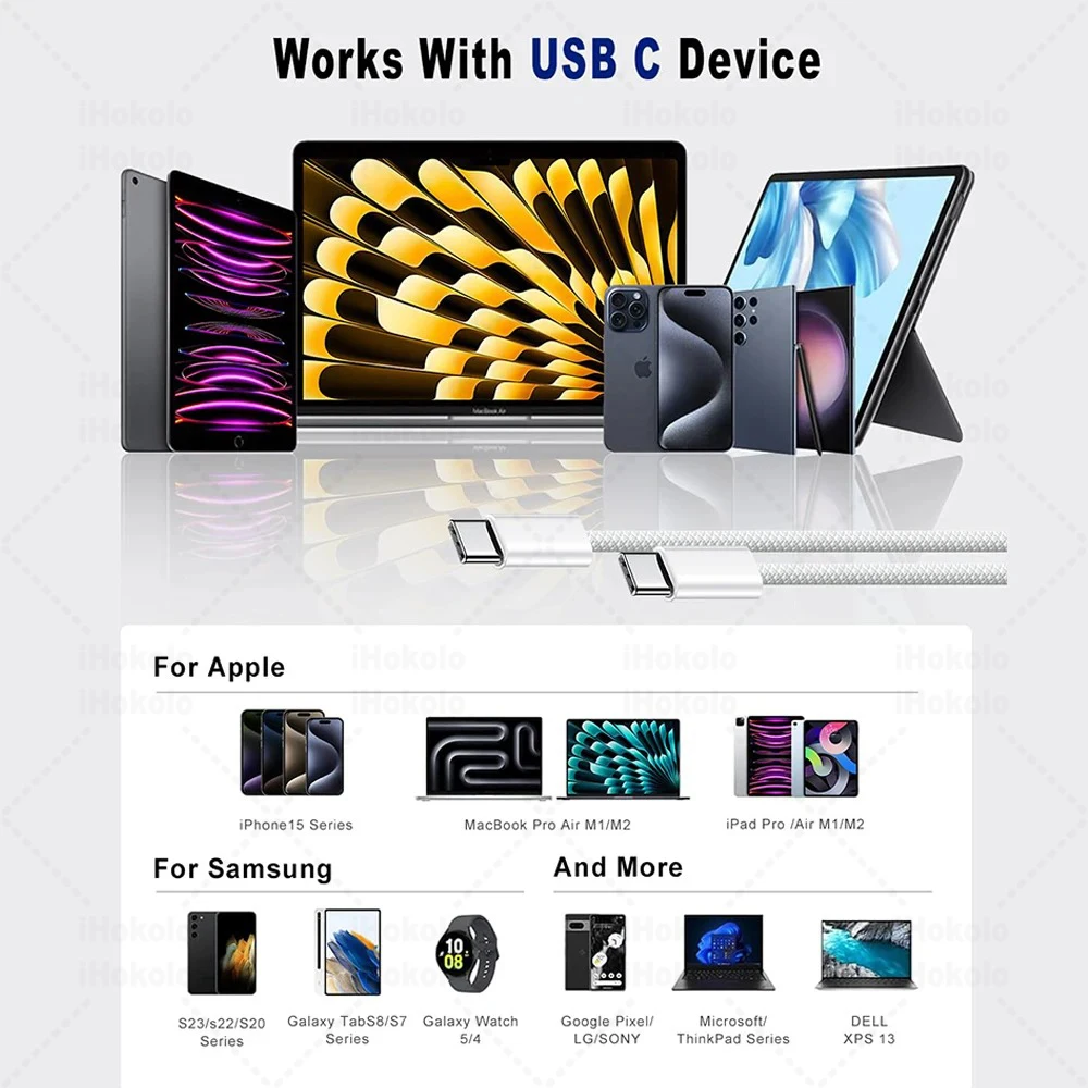 รูปสินค้า สายชาร์จ USB-C ถักทน ชาร์จเร็ว 60W ใช้ได้กับ iPhone Huawei Xiaomi Samsung