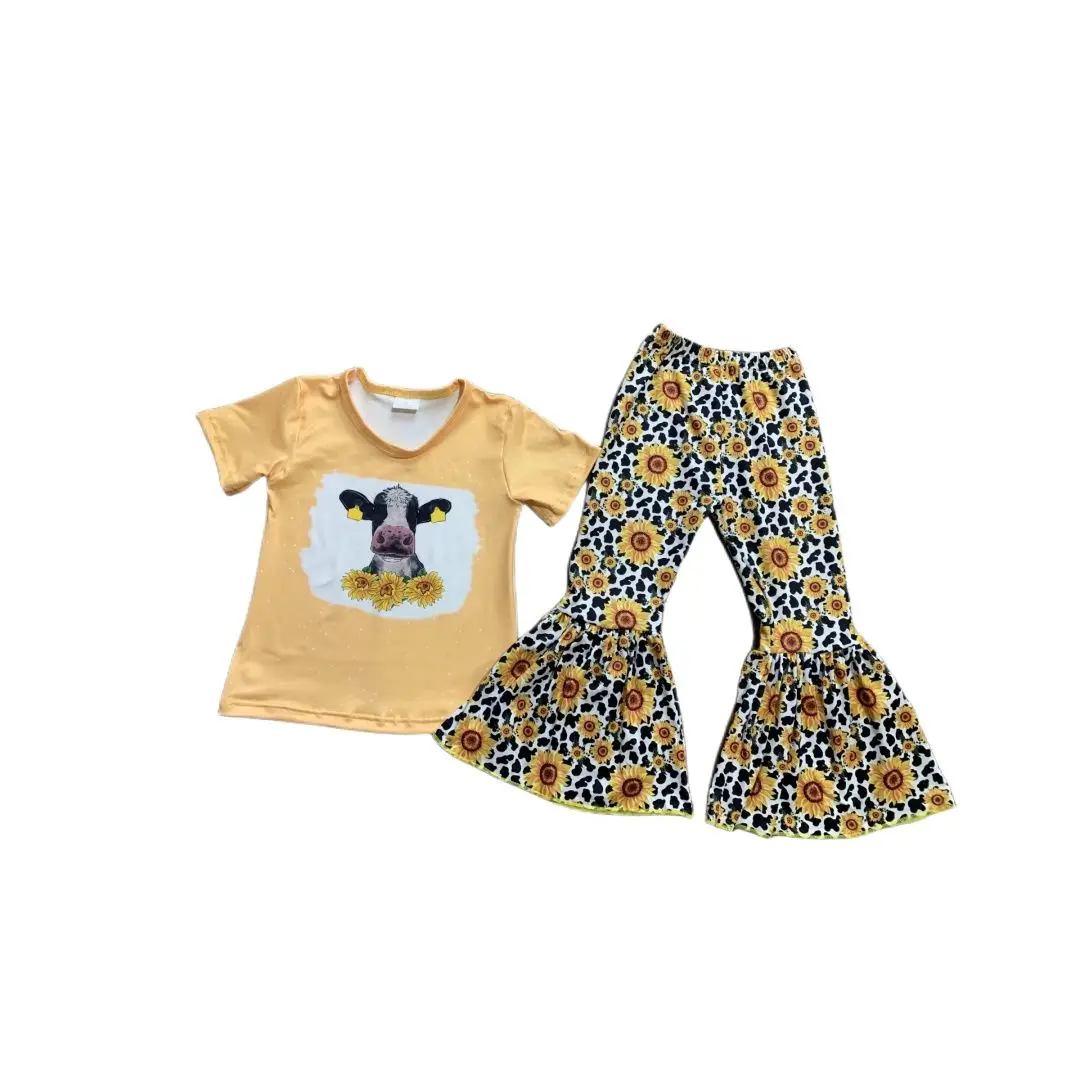 

Boutique Summer Toddler Kids Baby Girls Clothes Sets Sunflower Letter Print Short Sleeve T-shirts+Flare Long Pants