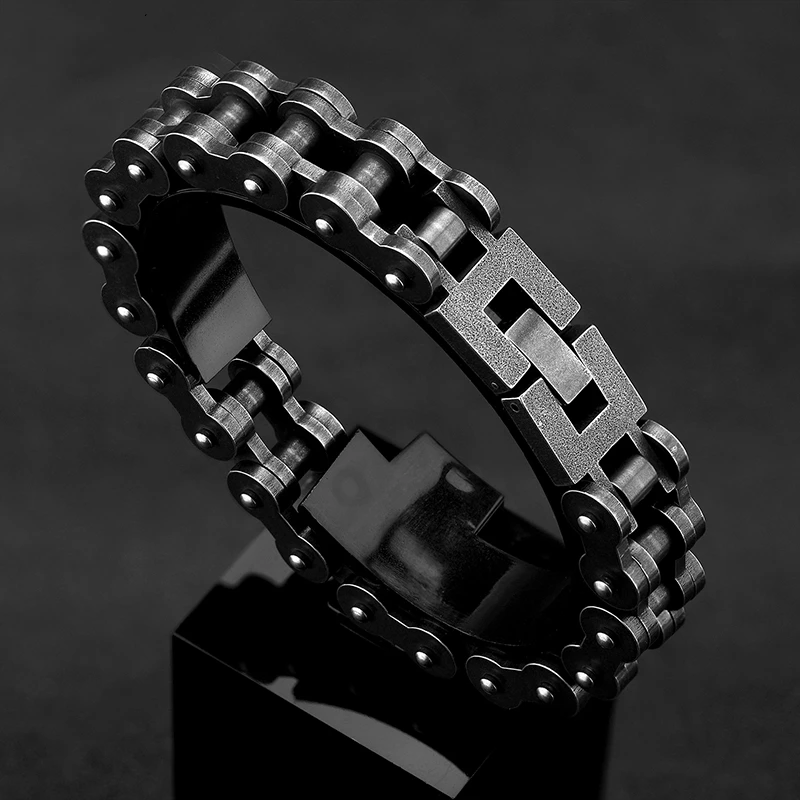 

MKENDN Locomotive Men Punk Rock Bicycle Chain Bracelet Wristband Fashion Stainless Steel Motorcycle Bracelets Male Pulseira