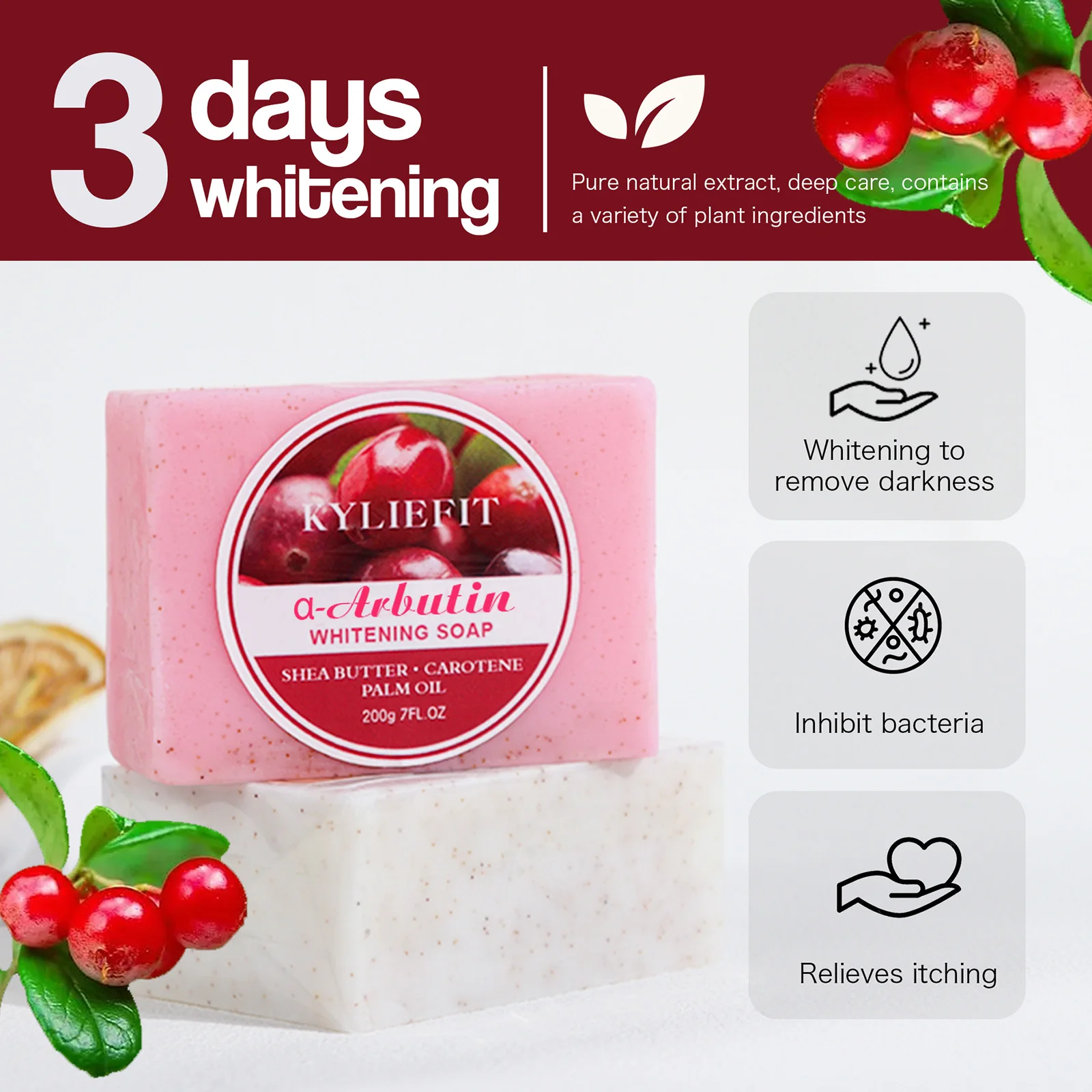 Whitening Soap Bar For Face And Body, With Shea Butter, Carotene, Palm Oil, Arbutin, Reduce Dark Spots, Hyperpigmentation, 200g