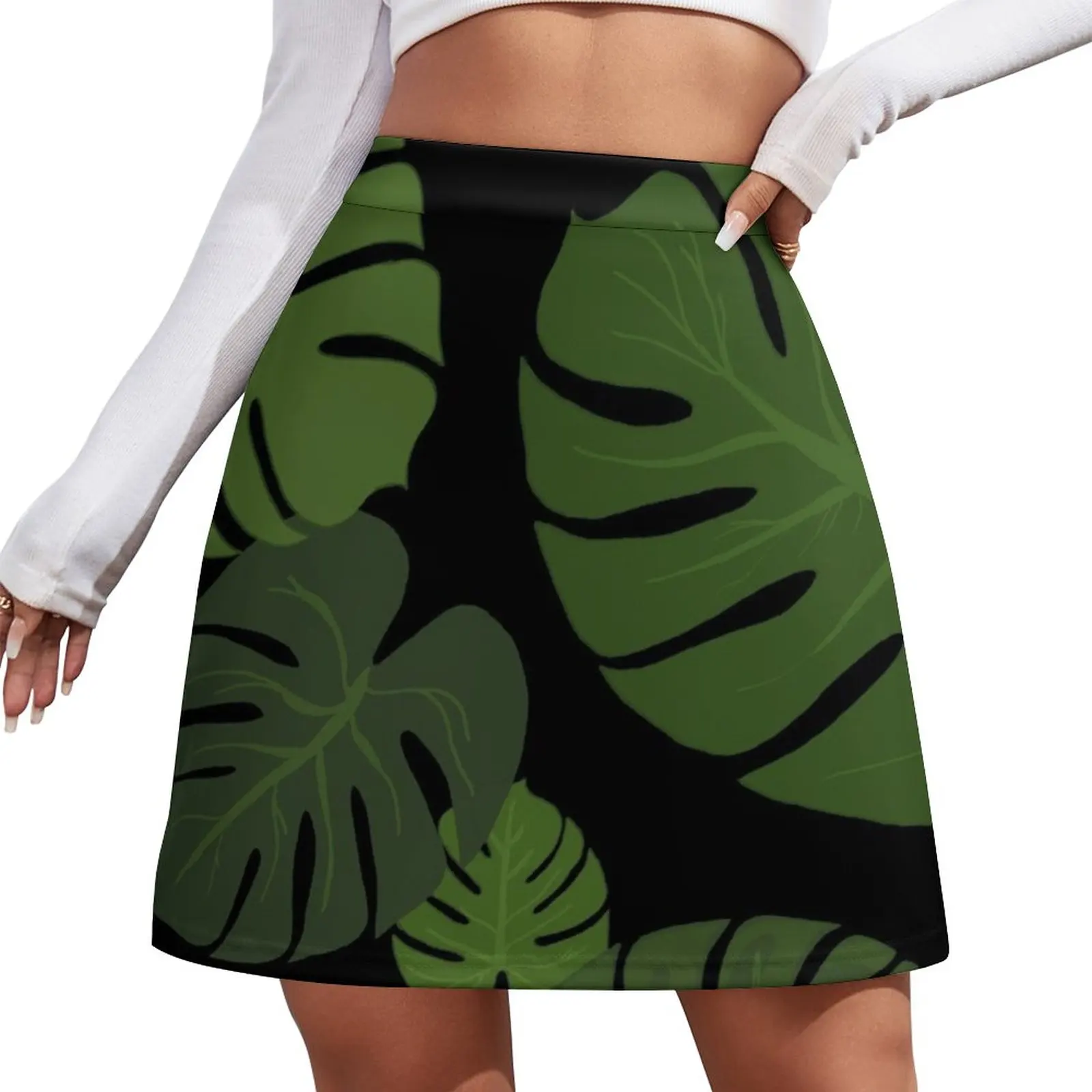 

Tropical leaves (black background) Mini Skirt girls skirt skirt Sexy mini