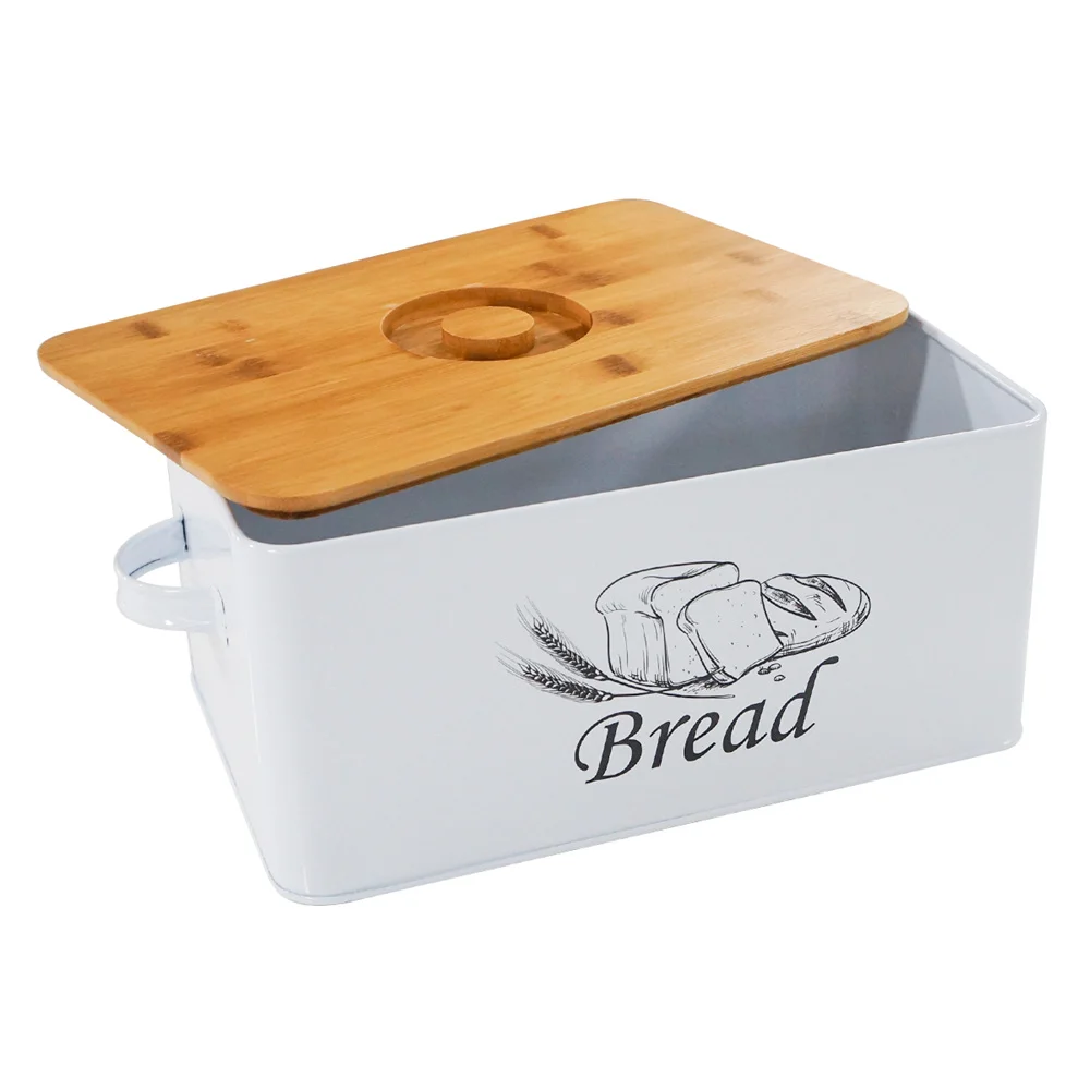 Modern Style Metal Bread Bin Box White Food Storage Containers For