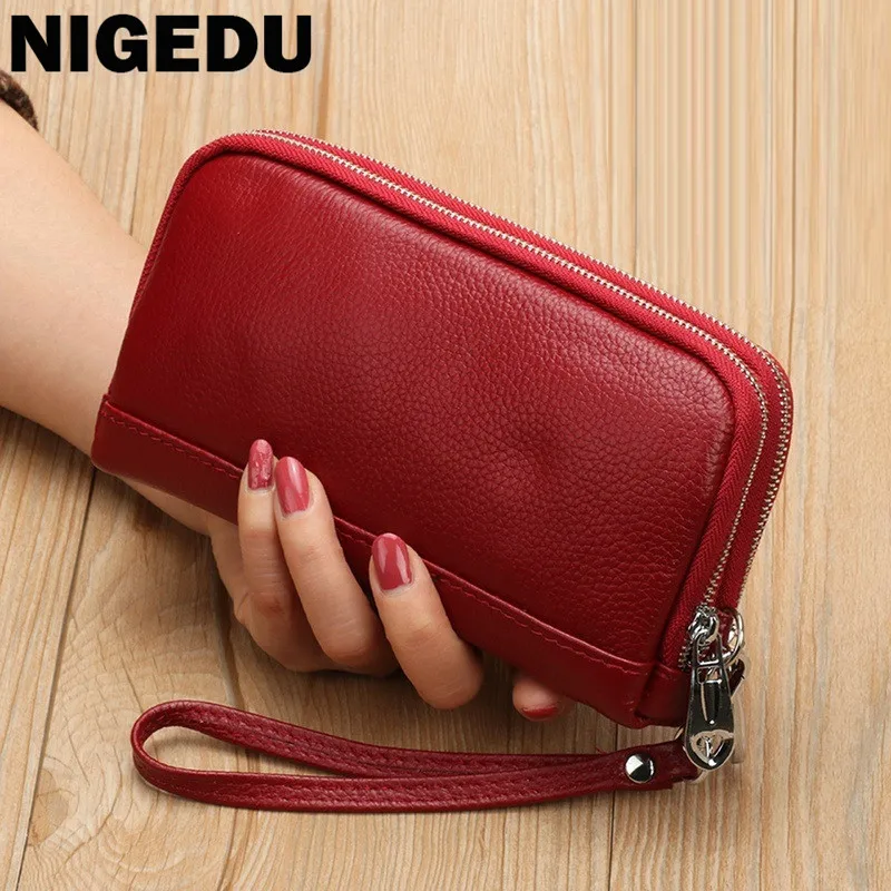Brand Genuine Leather Women Wallets Long Zipper Wallet Big Capacity
