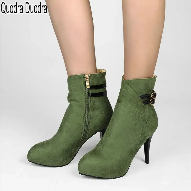 

Women Boots New Winter Warm Shoes Super Thin High Heels Pointed Toe Fashion Zippers Ankle Plus Size 48 Nubuck Platform Casual