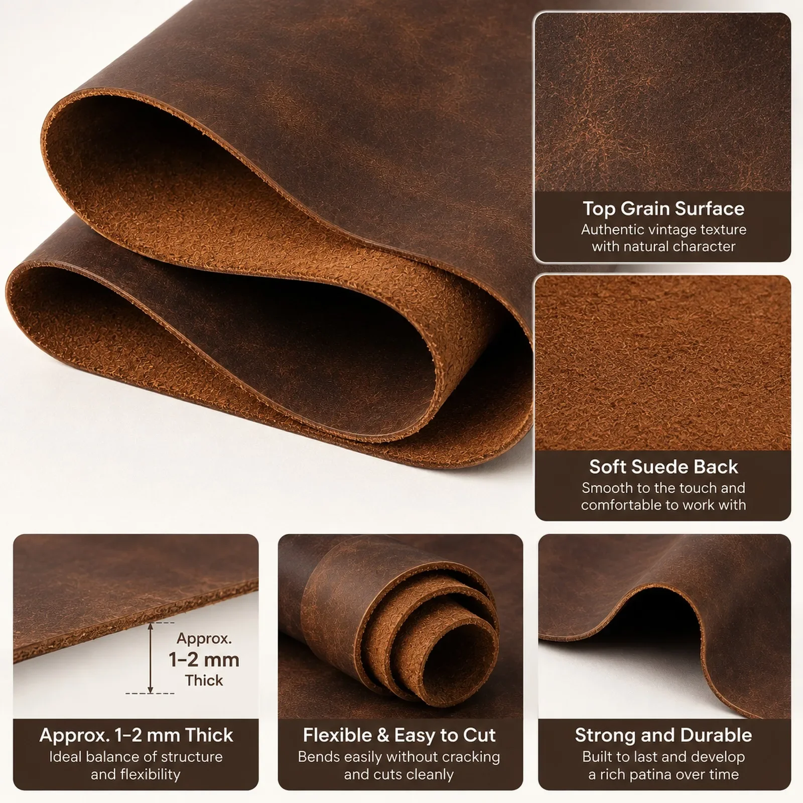 Premium Crazy Horse Leather – Black, Brown, Wine Red – Full-Grain Genuine Leather