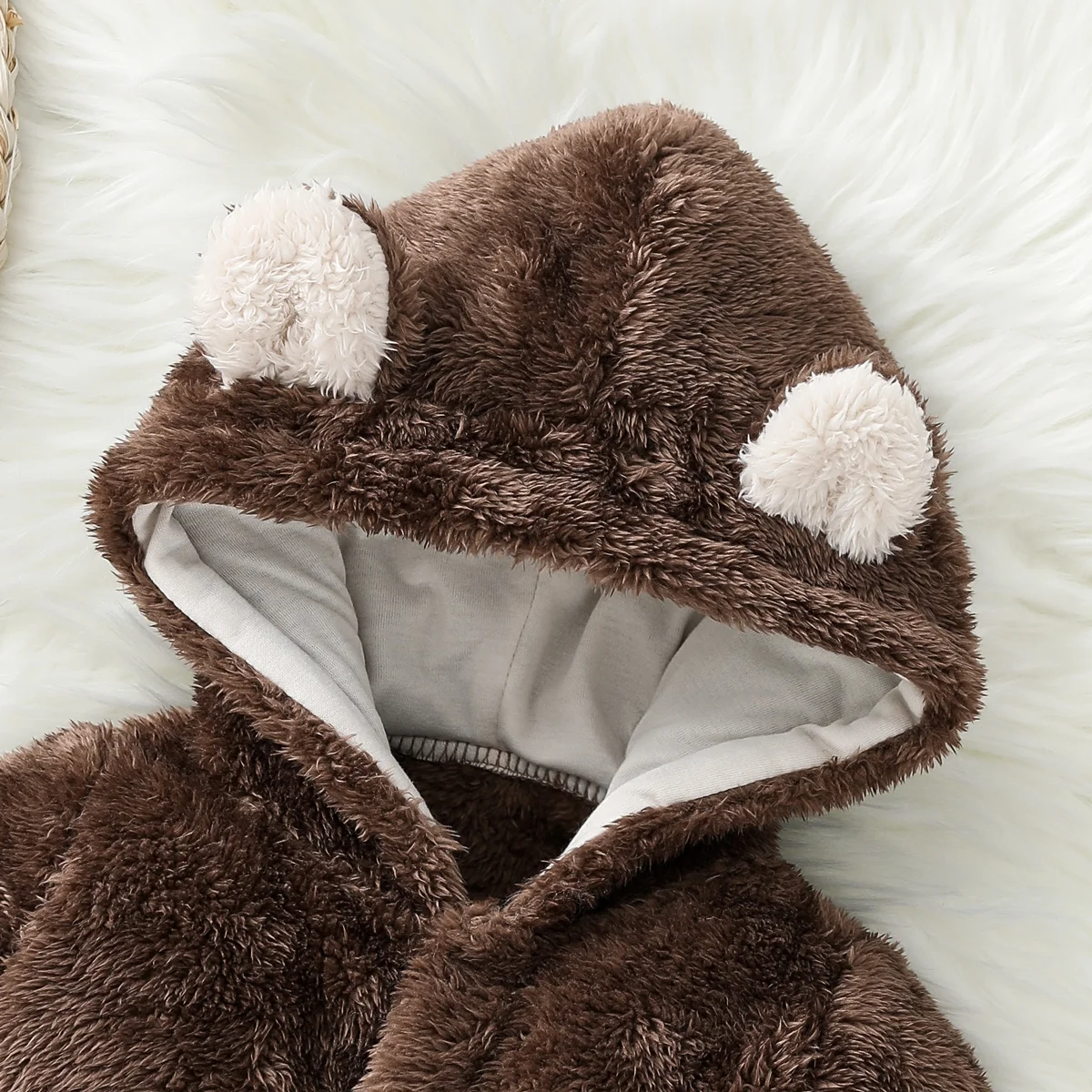 Baby Boy Bear Pattern Hooded Fluffy Fleece Jumpsuit 3