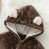 Baby Boy Bear Pattern Hooded Fluffy Fleece Jumpsuit 3
