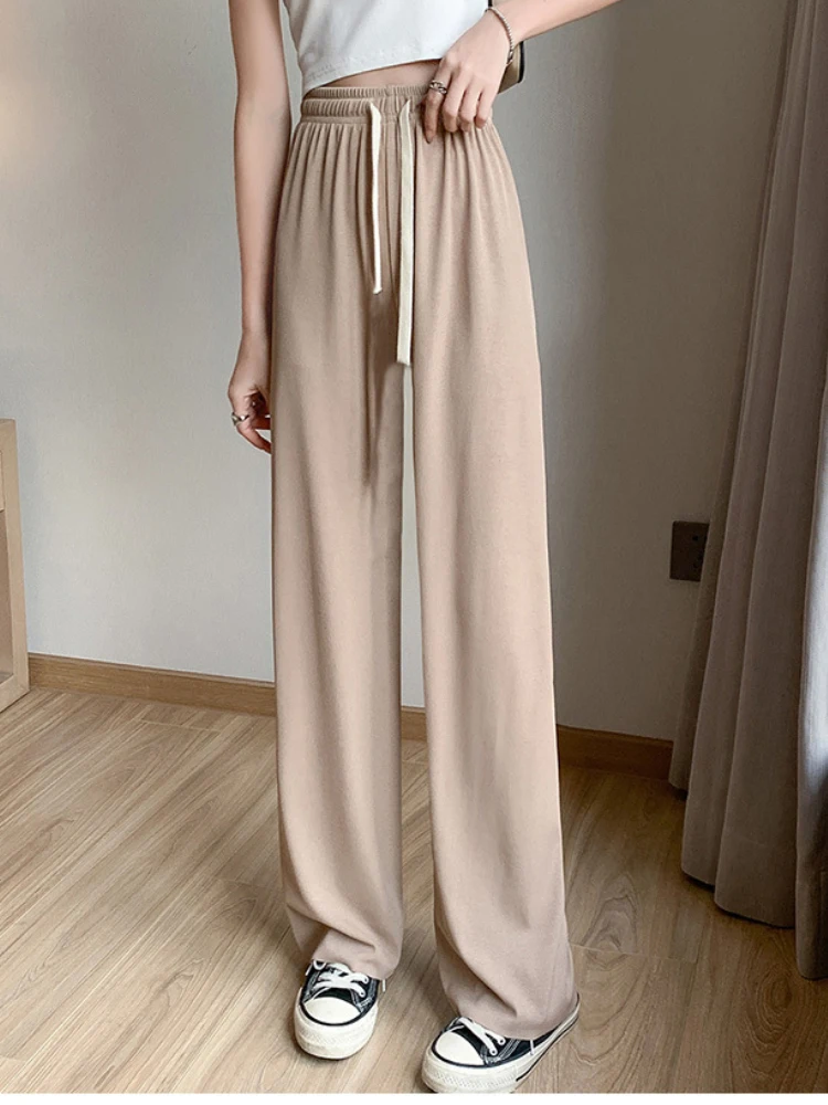 Cotton Linen Pants for Women Stacked Loose Vintage Solid Basic High Waist Wide  Leg Khaki Trousers Summer Women's Pants