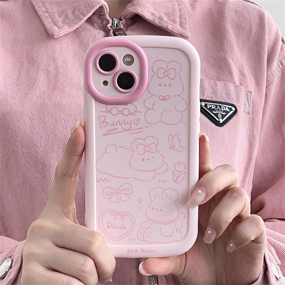 Adorable Pink Rabbit Shockproof Phone Case - Soft, Lovely Cartoon Protective Cover