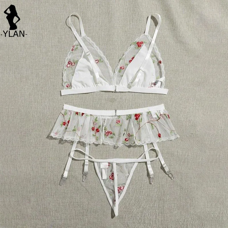 Kvinnliga Underkläder 3st Bralette Set Sensuell Underkläder Kvinna Blommig Broderade Underkläder Set Fransk Triangel Cup BH och_voghion.com