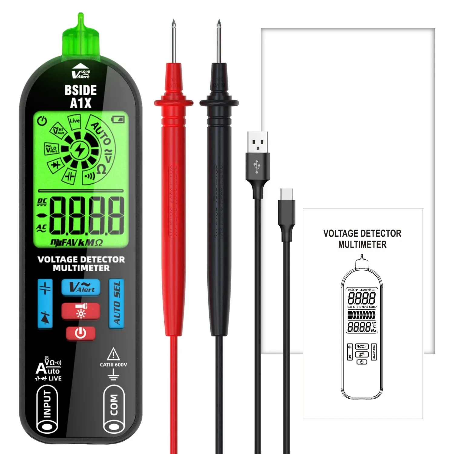 Multimetru digital inteligent BSIDE Tester electronic reîncărcabil AC DC fără contact NCV Contor de punct de întrerupere a condensatorului cu diodă automată_voghion.com