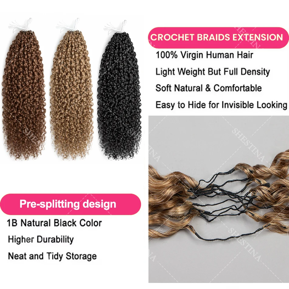 Honey Blonde Feather Crochet Human Hair Extensions Knotless Pre-Separated Pixie Curl Small Spirals Curly Crochet Hair for Boho 7
