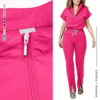 Wholesale Medical Apparel Scrub Set Uniform Women Summer Zipper Scrub Top Pants Hospital Clothing Surgical Uniforms with Pocket - Image 3
