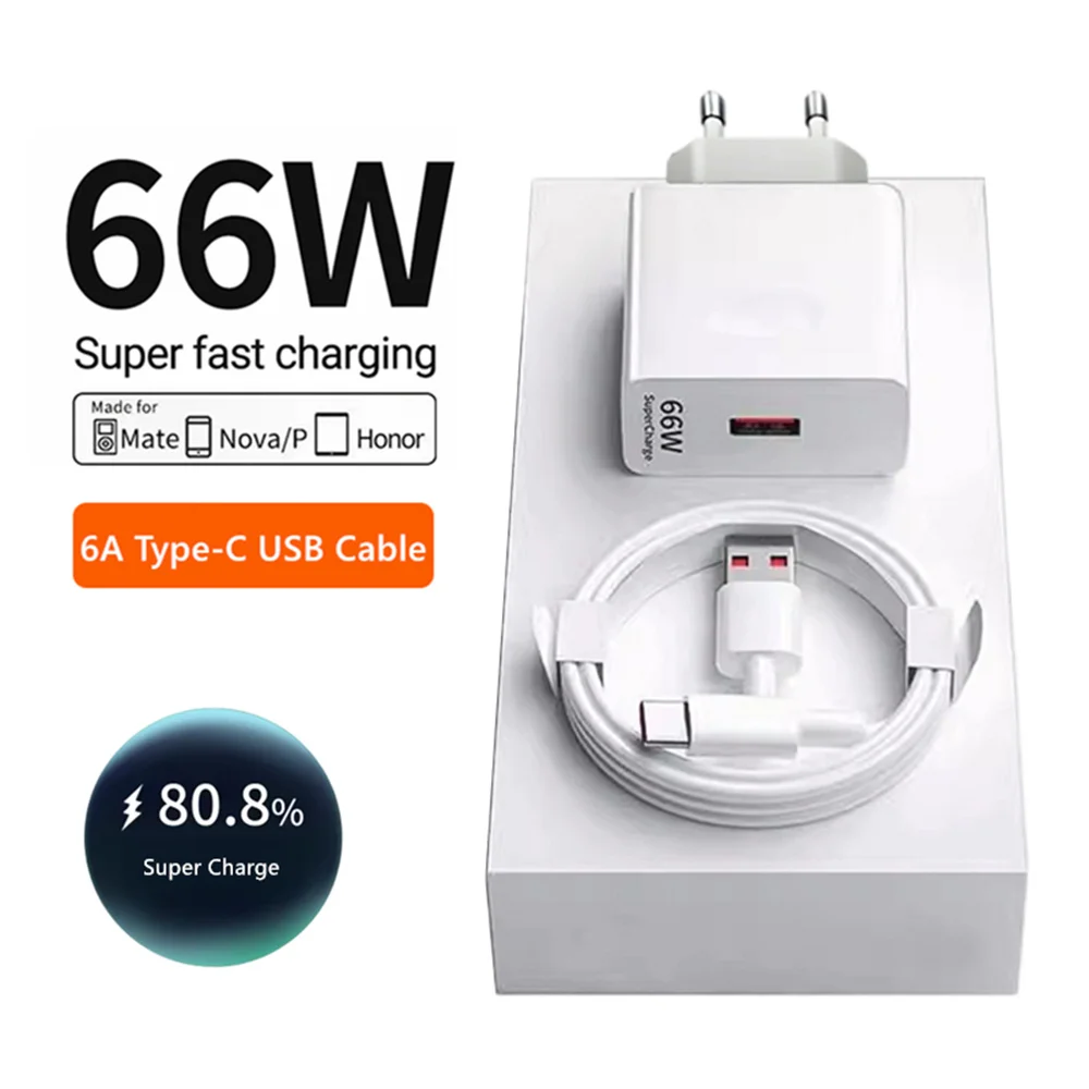 Chargeur USB 66W, charge rapide, prise ue/US, chargeur mural pour téléphone portable, câble de Type C 6A pour Xiaomi 15 Huawei Mate 50 60 Honor