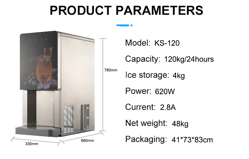 120kg Per Day KS-120 Commercial Ice and Water Maker Dispenser Refrigerator With Water Filter - Image 3