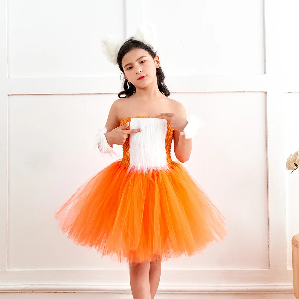 open lace back dress Orange Flower Kids Fancy Dress Costume