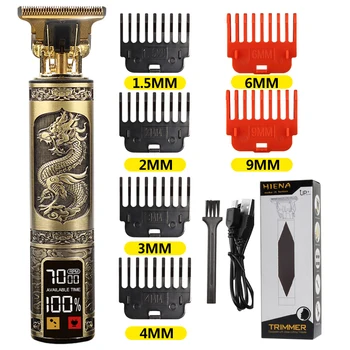 USB Electric LCD Hair Clipper Trimmer All In One Gold Light Head Rechargeable Hair Clipper Oil Head Hair Carving Mark Razor