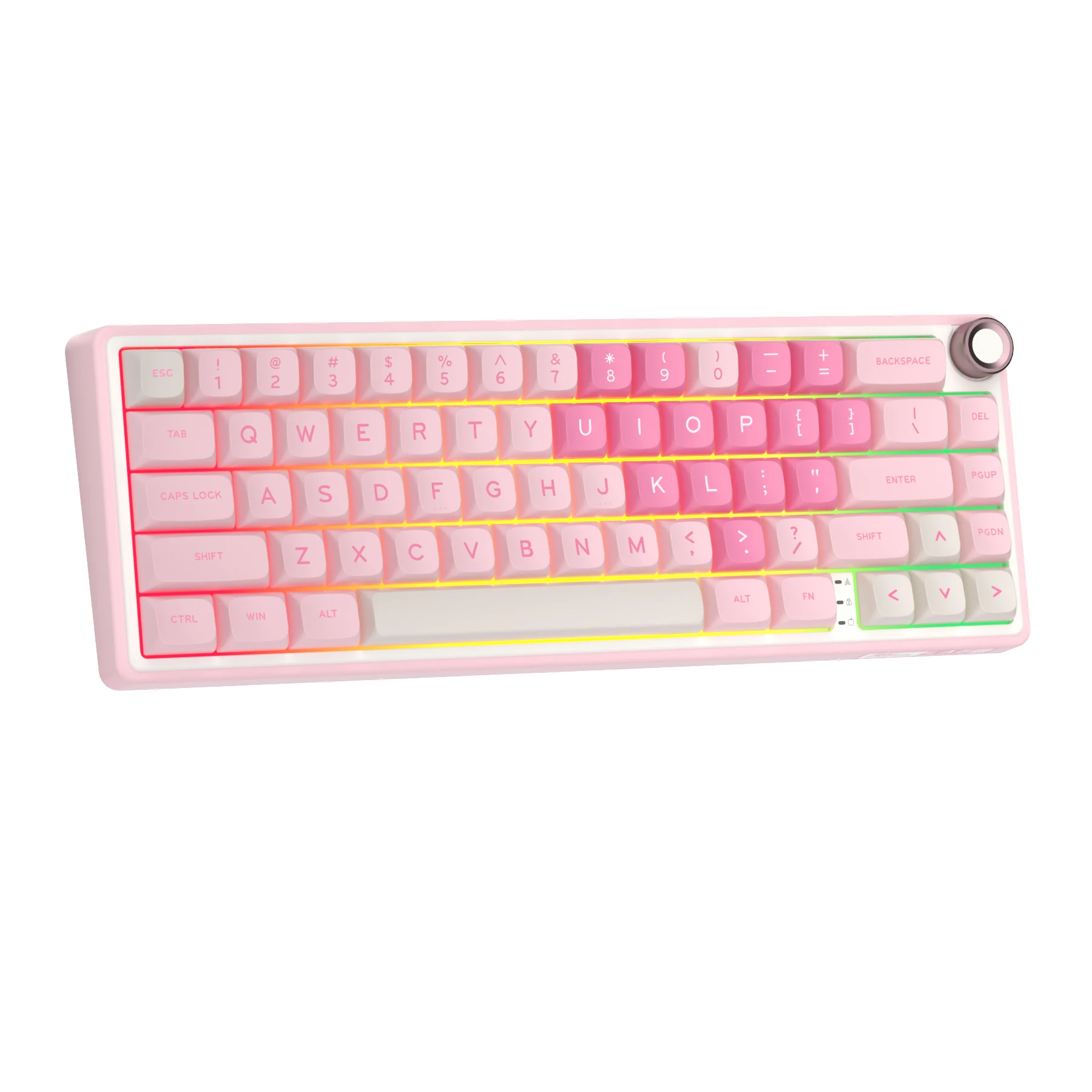 Royal Kludge RKR65 핑크 유선 기계식 키보드 65% 66 키 MDA PBT 키캡 RGB 백라이트 핫스왑 가능 게이머 키보드 금속 손잡이
