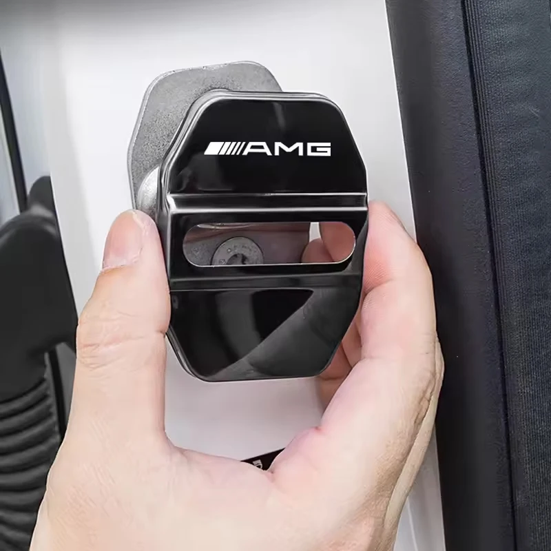 4Pcs 아연 합금 자동차 도어 잠금 버클 보호 커버 메르세데스 벤츠 AMG W205 W204 W2 용 충돌 방지 충격 흡수 쿠션