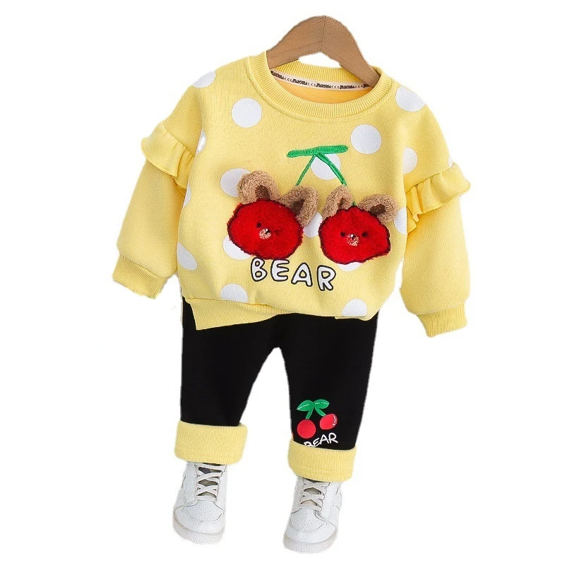 

New Autumn Winter Baby Clothes Children Girls Cute Fashion Thicken T-Shirt Pants 2Pcs/Set Toddler Casual Costume Kids Sportswear