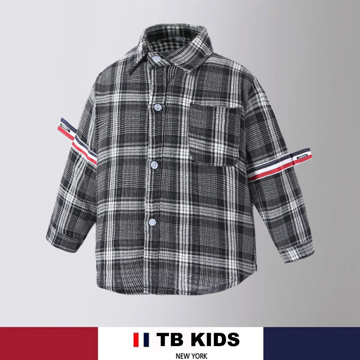 

2024 Spring Autumn New TB Fashion Shirt Top For Boys And Girls Loose Checkered Coat