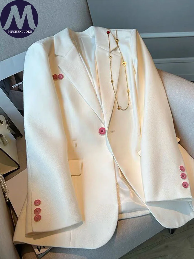 

Blazer Woman Spring Autumn New Elegant Loose Single Button White Blazers Coats Korean Fashion Casual Women's Clothing Blazer