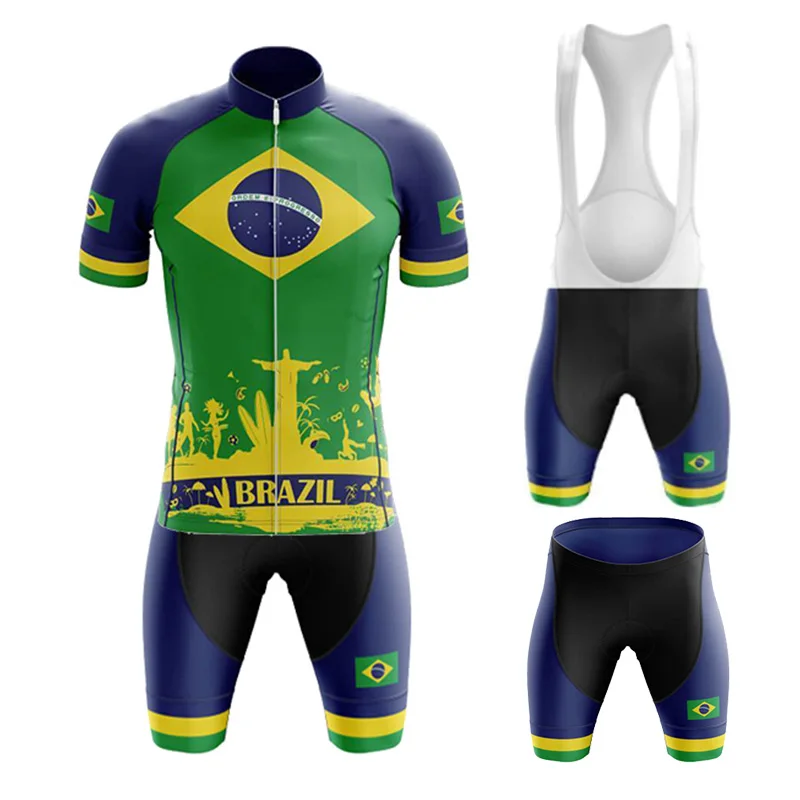 2021 Brazil New Cycling Team Jersey Bike Shorts Bib Set Ropa Ciclismo MenS MTB Shirt Summer Bicycling Maillot Bottom Clothing