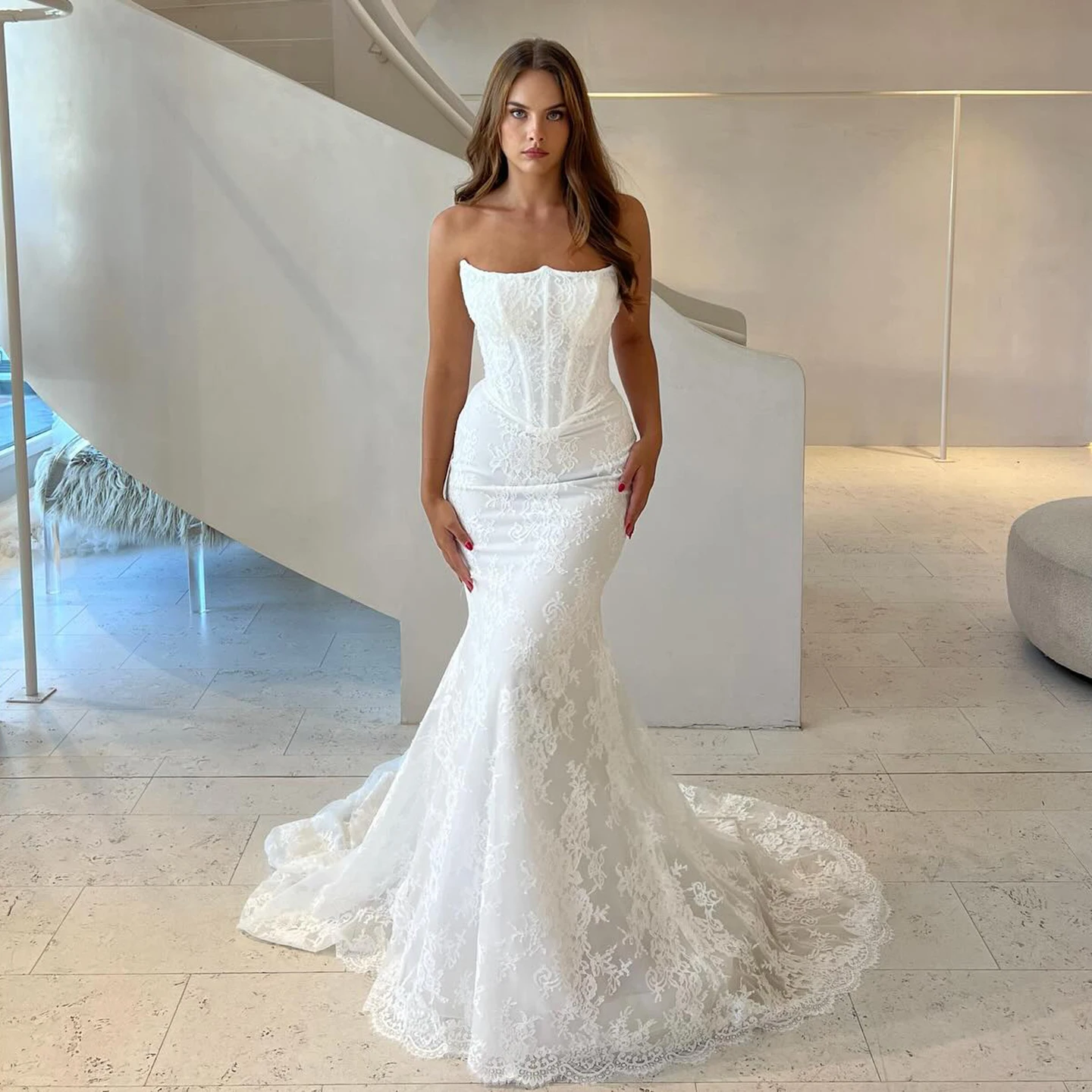 Sharon Said Elegant Lace Mermaid White Wedding Dress 2026 Sweetheart Simple  Court Train Princess Bridal Gowns SW047 Customized - AliExpress 320