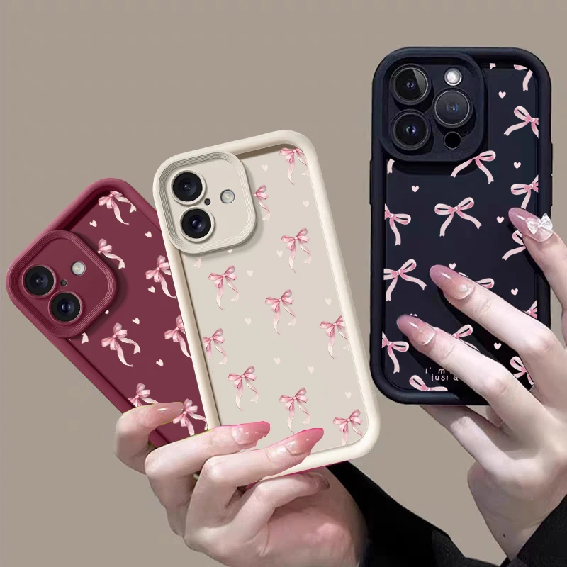Luxury Cute Pink Bow Print Matte Silicone Phone Case