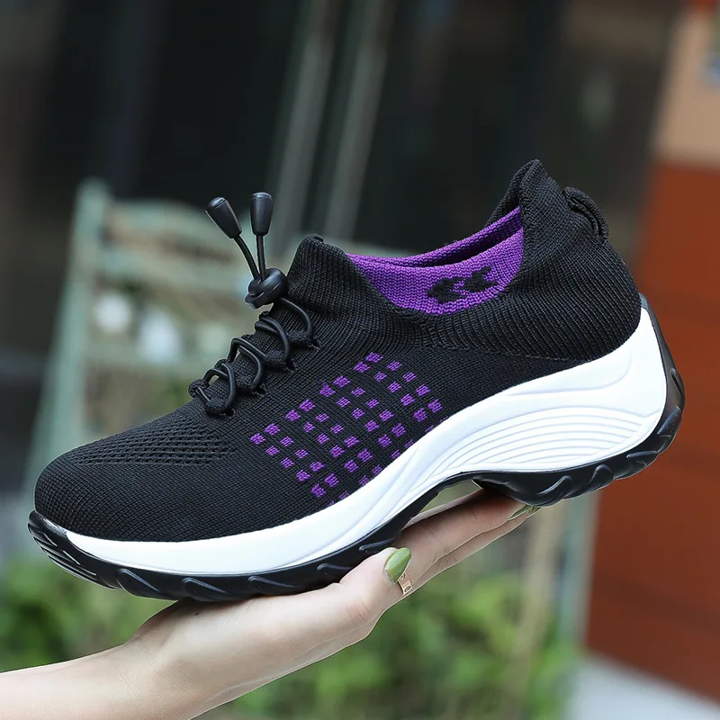 

Sneakers Platform Shoes for Women Casual Mesh Tenis Lady Sock Wedge Solid Color Breathable Knit Shoe Female 2023 Chaussure Femme