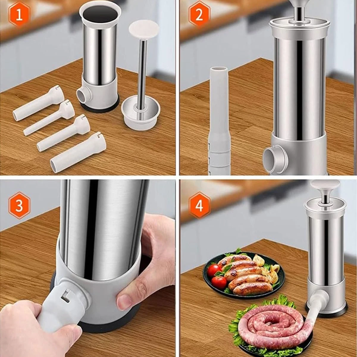 Sausage Stuffing Machine Manual Vertical Maker Tool 4 Stuffing Tubes