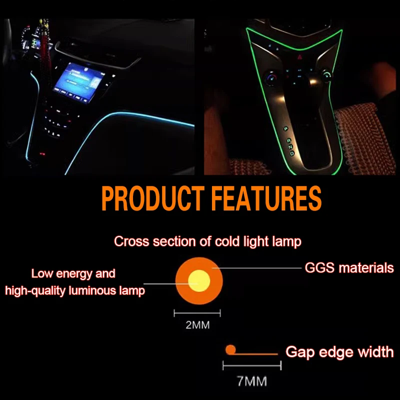 LED Car Lights LED Car Ambient Lamp Car Interior Decoration Light Cold Light Strips Waterproof Dashboard Console Lamp 1/2/3/4/5M 12V Universal