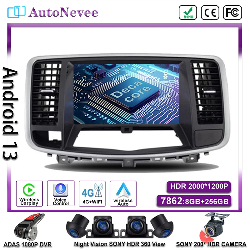 

QLED Android 13 For Nissan Teana J32 2008 - 2012 2013 Auto Radio Multimedia Head Unit Car Player Navigation GPS No 2din DVD BT