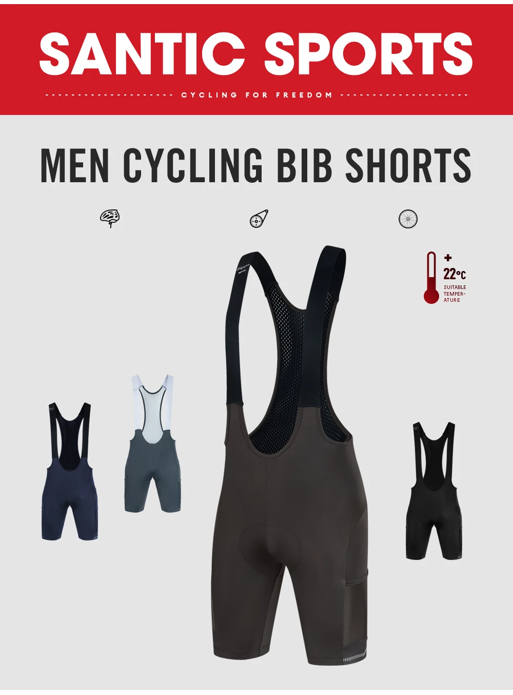 Description Picture 2 of itemSantic Men's Cycling Bib Shorts MTB Summer Reflective Cycling Shorts Breathable  6 Hours Cycle Cushion With Pockets Quick Drying