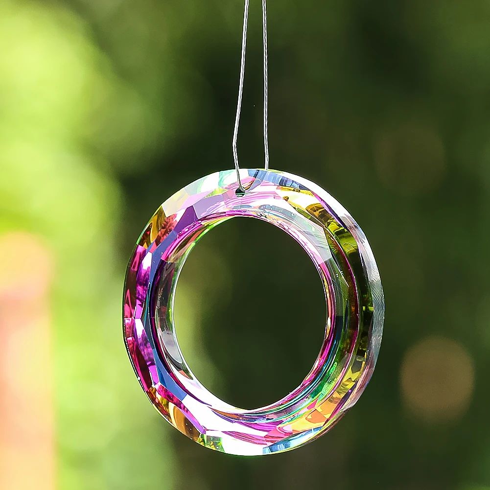 

50mm Circle Crystal Suncatcher Prism Rainbow Maker Round Ring Glass Chandelier Parts Lamp Pendant Garden Window Hanging Decor