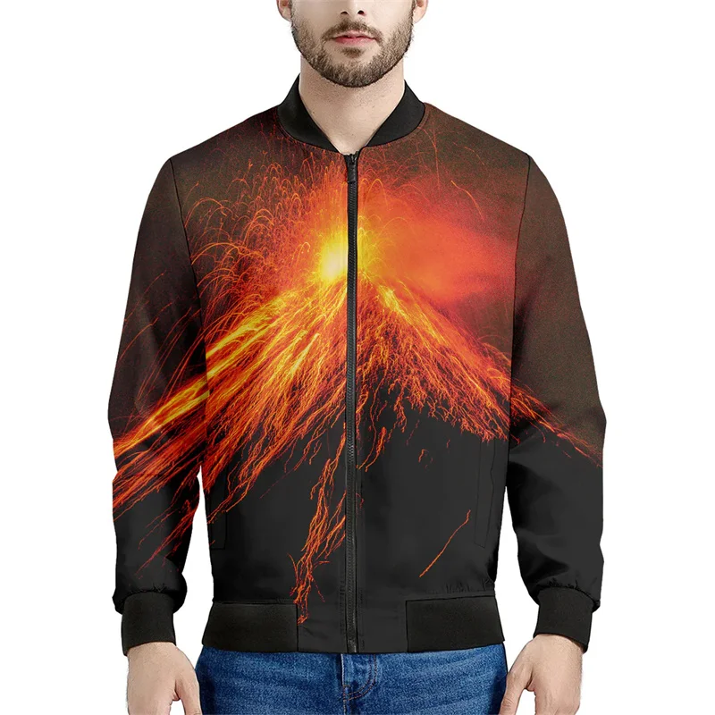 thumbnail image 1 of Chaquetas con estampado 3D de magma y erupción de volcán para hombre, sudadera holgada de manga larga, chaqueta bomber informal con cremallera, ropa de calle, abrigo, 1 of 4
