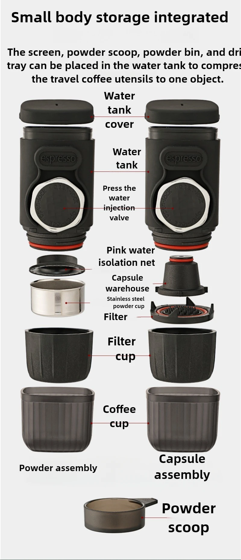 100mL High-capacity Portable Hand-pressed Coffee Machine Espresso Coffee Machine Home Travel Outdoor Small Espresso