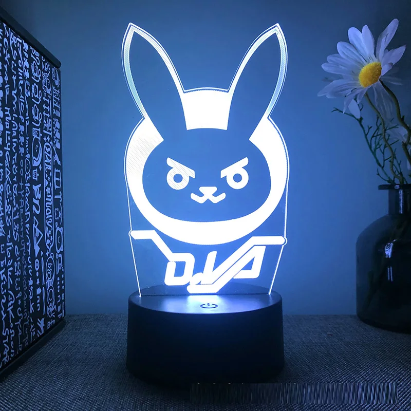 게임 영웅 Overwatch OW DVA 3d led 램프 침실 야간 조명 그림 아바타 룸 장식 장식 발렌타인 데이 귀여운 선물