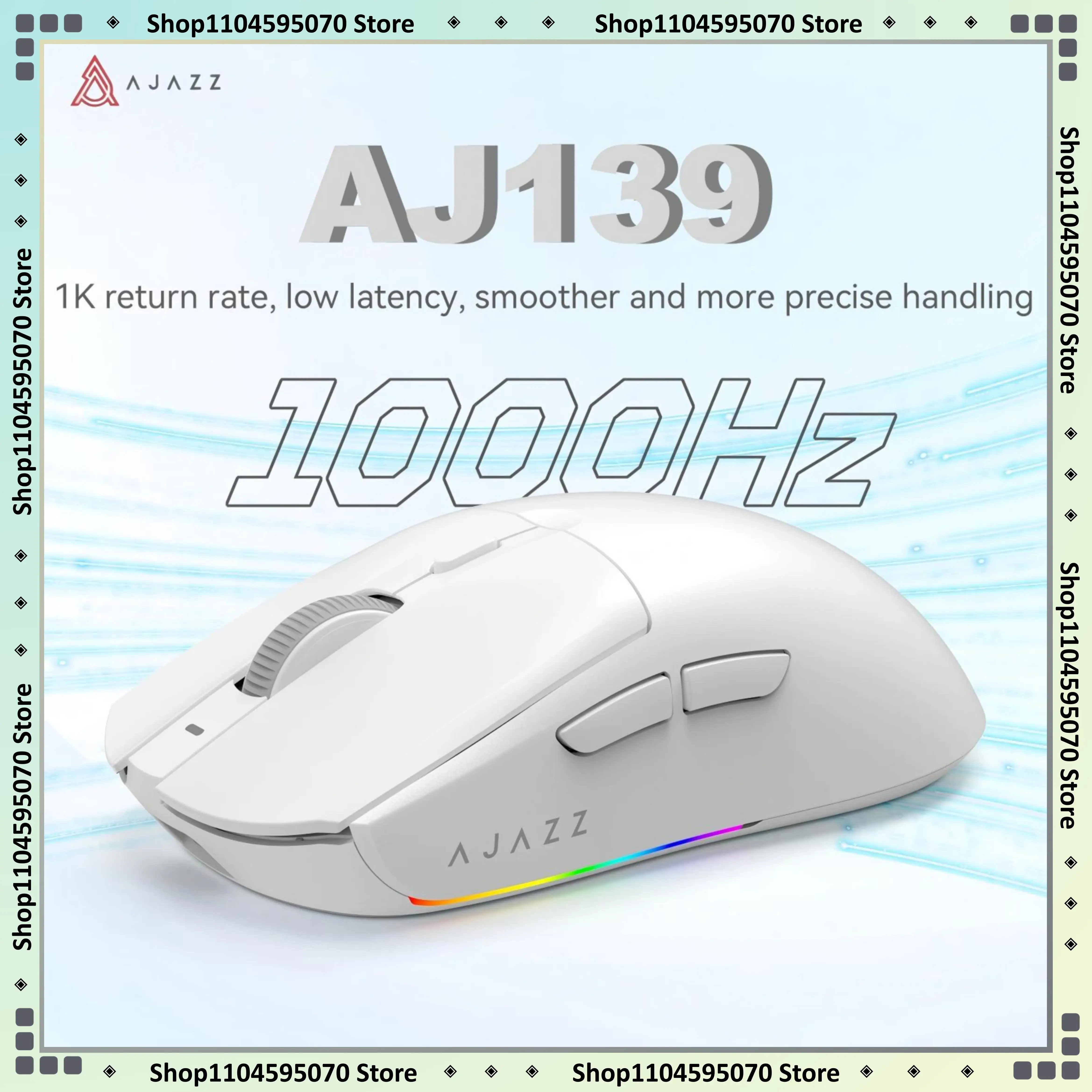 AJAZZ AJ139 트라이 모드 무선 게이밍 마우스, 66g 경량, PAW3395 26000DPI, 마그네틱 RGB 충전 도크 포함