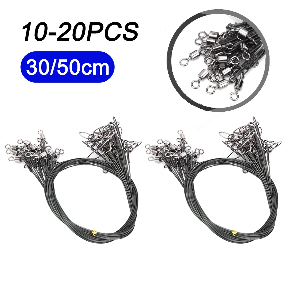50CM 30CM Anti Bite Steel Fishing Line Steel Wire Leader With Swivel