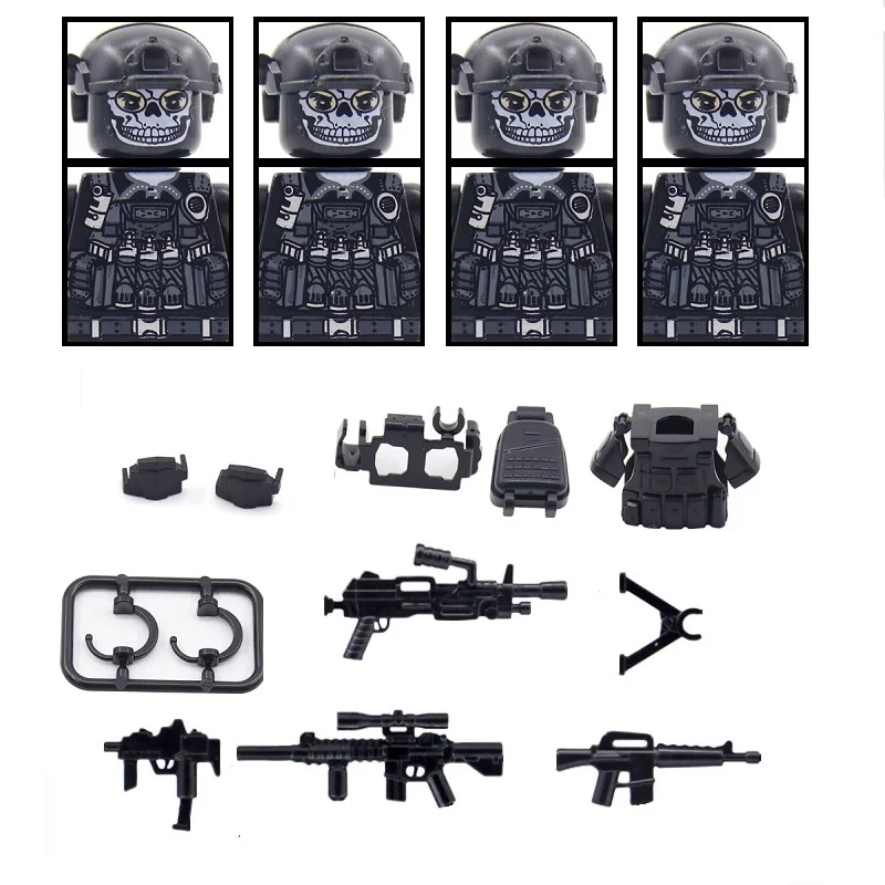 

Military Weapons Special Forces Ghost Commando MOC 4PCSMini Action Figures Accessories Brinquedos City Police Block Brick Toys